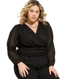 Torrid Top Womens 4X Black Surplice Cropped Balloon Sleeves Goth Witchy Grunge